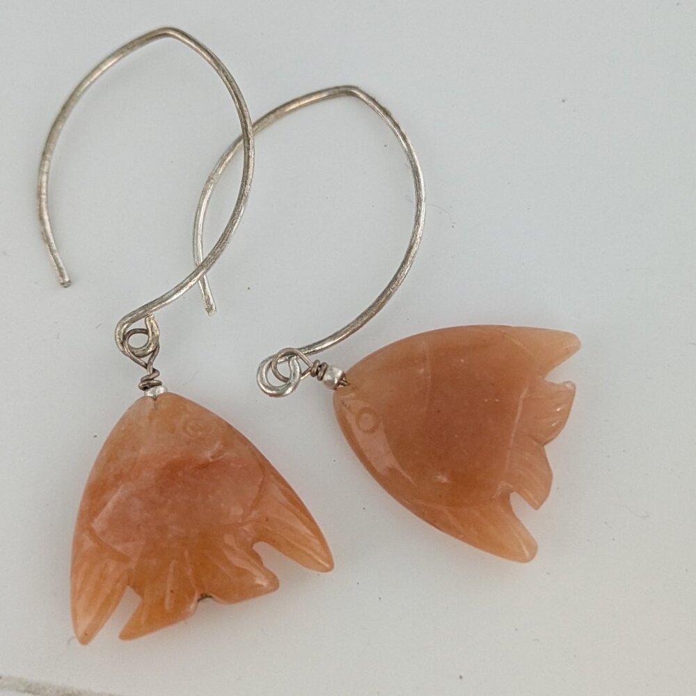 Fish Earrings Stone and Sterling Silver Dangles